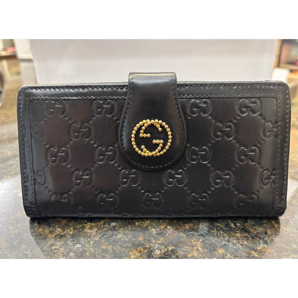 Gucci Guccissima Studded Interlocking GG Bifold Long Wallet